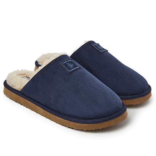 Dunlop Zapatillas Casa Hombre, Memory Foam Pantuflas Peluche Abiertas, Zapatillas De Estar En Casa Invierno Calientes Suela de Goma Dura Interior Exterior, Regalos para Hombre (46 EU, Azul Navy)