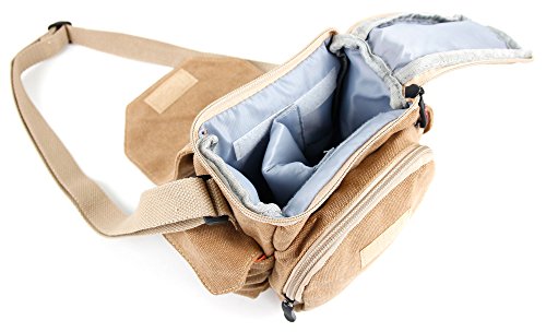 DURAGADGET Bolso Marrón/Canvas Compatible con Cámara de acción Nilox F-60 MM93 / F-60 Reloaded/Mini F/F Wi-Fi/UP/WI-FI