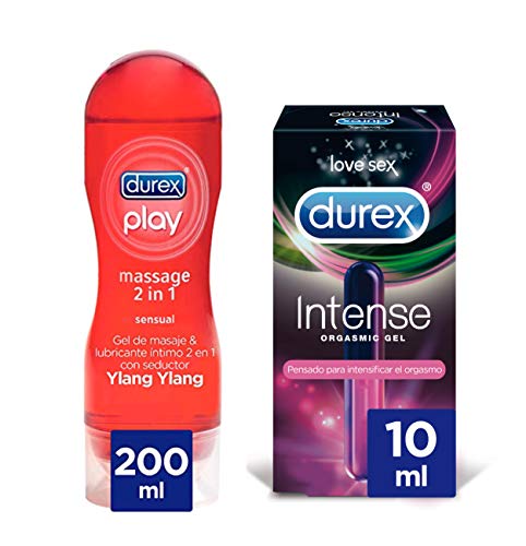 Durex Gel Lubricante Massage Sensual + Gel Intense | Pack Geles Sexuales, Negro, 2 Unidad, 210 Mililitro