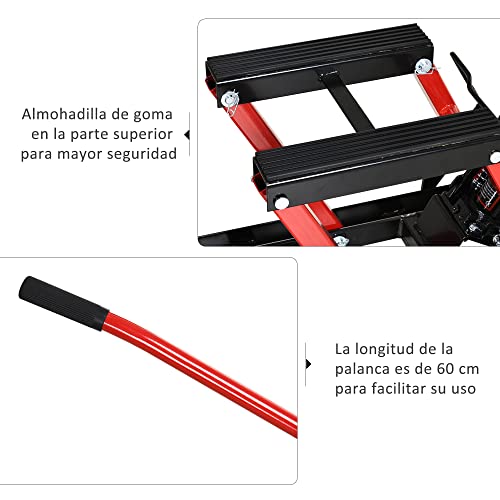 DURHAND Gato Hidráulico de Motocicletas Elevador ATV para Garaje Pista con Plataforma Almohadilla Antideslizante de Alta Resistencia Acero Soporte 680 kg 110x36x67 cm Negro y Rojo