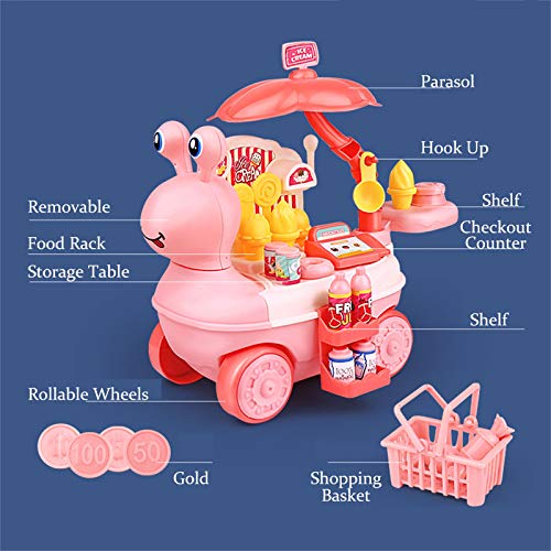 DUTUI Caracol Caracol Caracol Caracol Carro Simulación Carro Helado Carro Ventas Camión Cocina Supermercado Juguetes Juegos De Rol Juguetes Educativos Para Niños 28PCS, Rosa