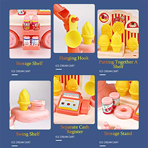 DUTUI Caracol Caracol Caracol Caracol Carro Simulación Carro Helado Carro Ventas Camión Cocina Supermercado Juguetes Juegos De Rol Juguetes Educativos Para Niños 28PCS, Rosa