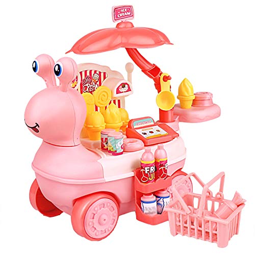 DUTUI Caracol Caracol Caracol Caracol Carro Simulación Carro Helado Carro Ventas Camión Cocina Supermercado Juguetes Juegos De Rol Juguetes Educativos Para Niños 28PCS, Rosa