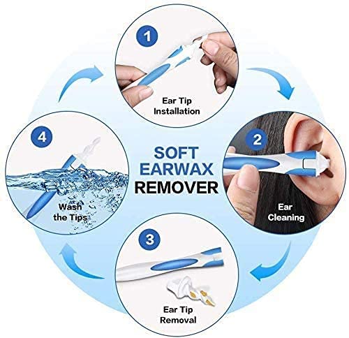 Ear Cleaner,Q Grips Cera Oidos,Limpiador de Oídos,Ear Wax Remover Kit de limpieza Para Oídos,Seguro y Suave,con 16 Punta Suave Silicona Reemplazables, Adecuadas Para Niños y Familias