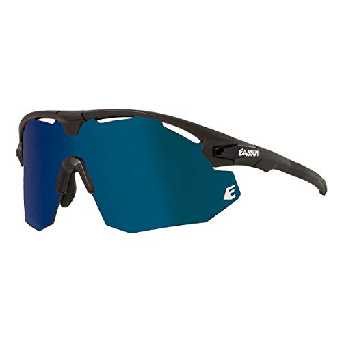 EASSUN Gafas de Ciclismo Giant, Solares Cat 2, Antideslizantes y Ajustables con Sistema de Ventilación - Negro Mate, Azul Revo
