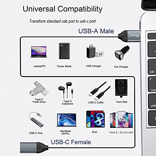 EasyULT Adaptador Cable USB C Hembra a USB 3.0 Macho(2 Pack), Adaptador de Cable USB 3.0 a USB-C, para MacBook, Samsung Galaxy S20 20 S21 21 Plus Ultra, Huawei P40/P30,Google Pixel 4(Gris)