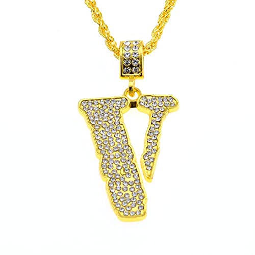 Ebay Tide Marca Hip-Hop Colgante De Hombre Con Diamante Completo En Forma De V Collar Joyería De Acero Inoxidable Collar De Mujer Decoración