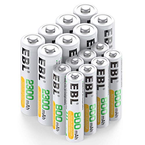 EBL 16 Pack AA AAA Pilas Recargables de 1,2V, 8 x Pilas AA Recargables 2300mAh y 8 x Pilas AAA Recargables 800mAh