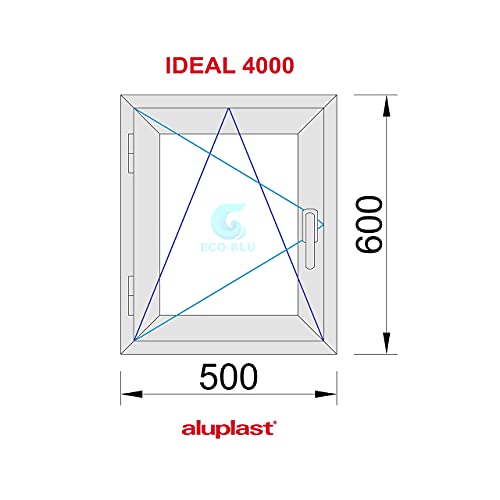 ECO-BLU (V02M) Ventana PVC 500x600 Blanca Oscilobatiente Izquierda Vidrio Mate