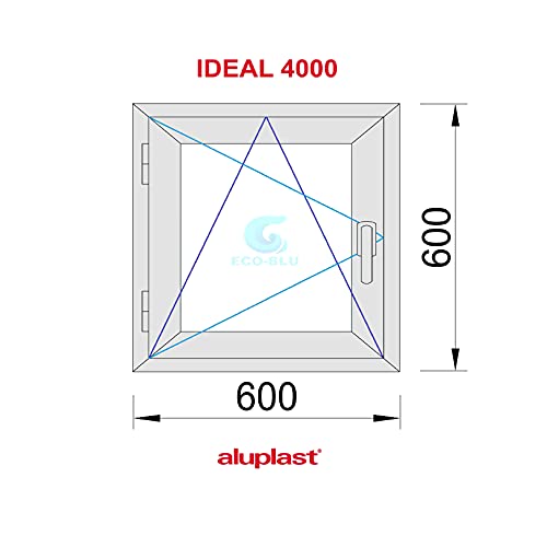 ECO-BLU V12M Ventana PVC 600x600 Izquierda Oscilobatiente Practicable Mate, Blanco, 600x600mm