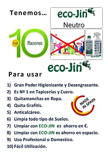 ECO-JIN DETERGENTE MULTISUPERFICIES Concentrado Gama Alta (Gran Poder DESENGRASANTE) 1 LITRO Aroma SPA + VAPORIZADOR