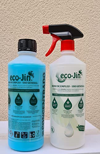 ECO-JIN DETERGENTE MULTISUPERFICIES Concentrado Gama Alta (Gran Poder DESENGRASANTE) 1 LITRO Aroma SPA + VAPORIZADOR