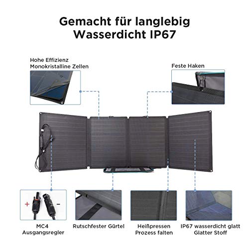 ECOFLOW- Panel Solar Portátil de110W para EFDELTA,Cargador Solar Plegable Encadenable para Central Eléctrica Impermeable EFDELTA IP67 para acampar al aire libre RV