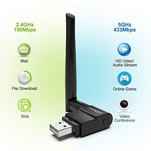 EDUP Adaptador USB WiFi Adaptador de red inalámbrica de doble banda 802.11 AC 2.4G / 5G USB Wi-Fi Dongle con antena extensora Compatible con Windows XP / Vista /7/8.1/10, Mac OS X 10.7-10.15