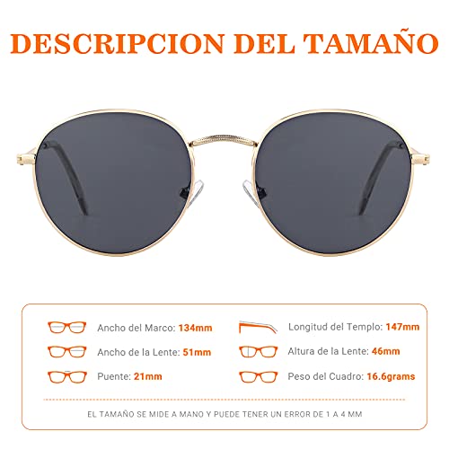 EFE Gafas de Sol Deportivas Polarizadas para Mujeres y Hombres Neutrales Diseñador y Redondas de Espejo Polaroid Contra los Rayos Ultravioletas Gris