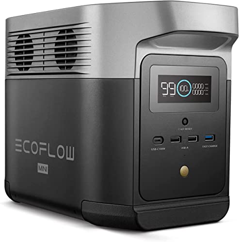 El generador de energía portátil EcoFlow DELTA mini de 882 Wh alimenta hasta 9 dispositivos con una salida de CA de 1400 W, carga rápida y generador solar para exteriores para acampar o viajar