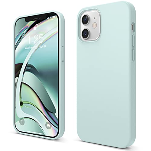 elago Silicona Líquida Funda Compatible con iPhone 12 Case y Compatible con iPhone 12 Pro Case (6.1"), Silicona Premium, Protección Funda Protectora 3 Tapas Estructura (Menta)