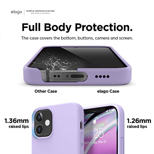 elago Silicona Líquida Funda Compatible con iPhone 12 Mini Case (5.4"), Silicona Premium, Protección Funda Protectora 3 Tapas Estructura (Púrpura)