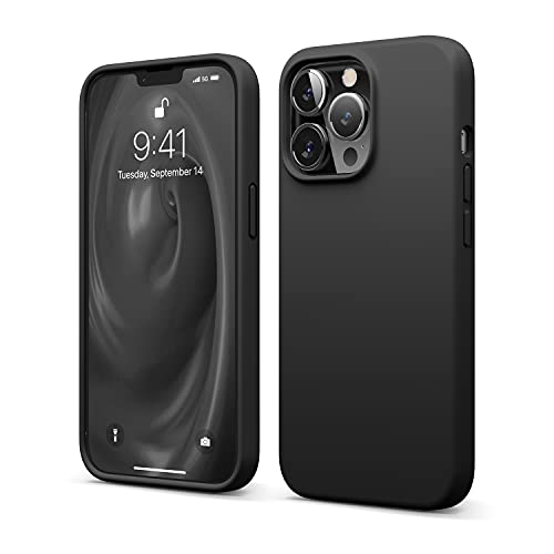 elago Silicona Líquida Funda Compatible con iPhone 13 Pro Case (6.1"), Silicona Premium, Protección Completa - Prueba de Golpes, Anti-Arañazos Revestimiento de Microfibra Suave (Negro)