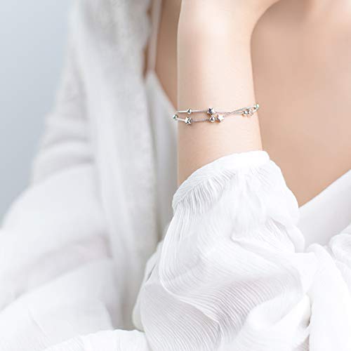 Elegante Pulsera con Pequeñas Estrellas y Perlas, de Plata de ley 925, Regalos Dia de San Valentin