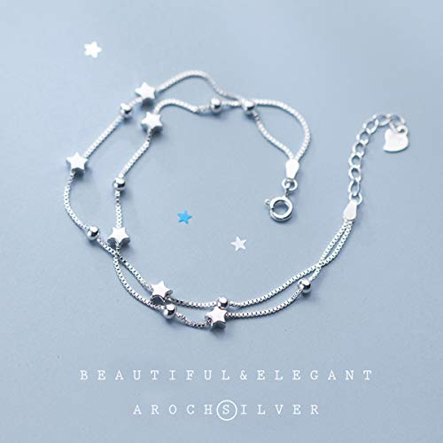 Elegante Pulsera con Pequeñas Estrellas y Perlas, de Plata de ley 925, Regalos Dia de San Valentin