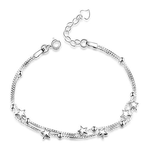 Elegante Pulsera con Pequeñas Estrellas y Perlas, de Plata de ley 925, Regalos Dia de San Valentin