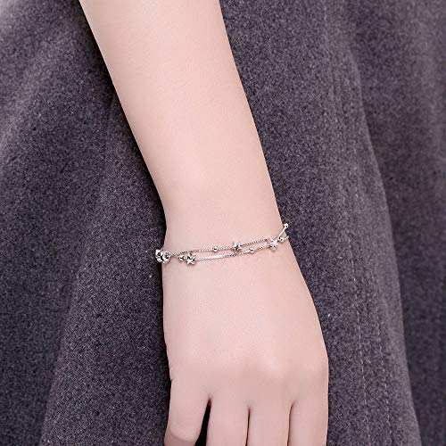 Elegante Pulsera con Pequeñas Estrellas y Perlas, de Plata de ley 925, Regalos Dia de San Valentin