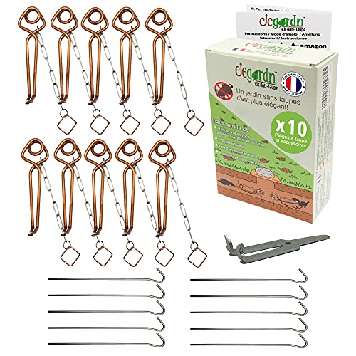 Elegardn Kit Completo 10 trampas para Topos topillos Ratas de jardín Ratones Tipo Putange rígido Utilizado por Profesionales Fabricado en Francia