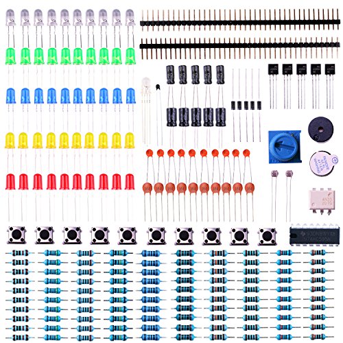 ELEGOO Kit Básico de Componentes Electrónicos con Resistencias, Leds, Condensadores, Zumbador, Potenciómetro Compatible con Arduino UNO R3, Mega de 2560, Raspberry Pi, Nano, Hoja de Datos Disponible