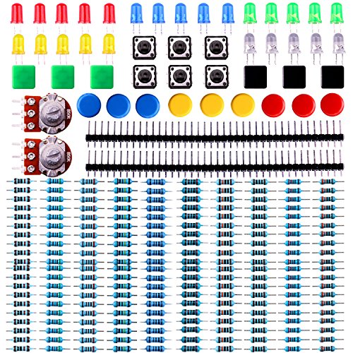 ELEGOO Kit de Componentes Electrónicos con Resistencias, Leds, Conmutadores, Potenciómetros, Hoja de Especificaciones Disponible, Compatible con Arduino IDE, UNO R3, Mega de 2560, Raspberry Pi, Nano