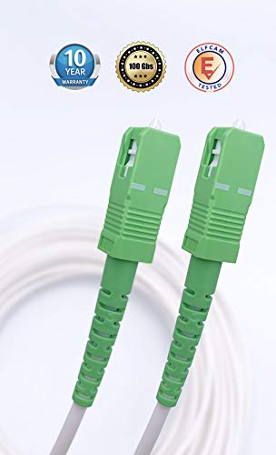 Elfcam Fibra óptica Cable SC/APC a SC/APC monomodo simplex 9/125µm LSZH, Blanco/Verde (7M)