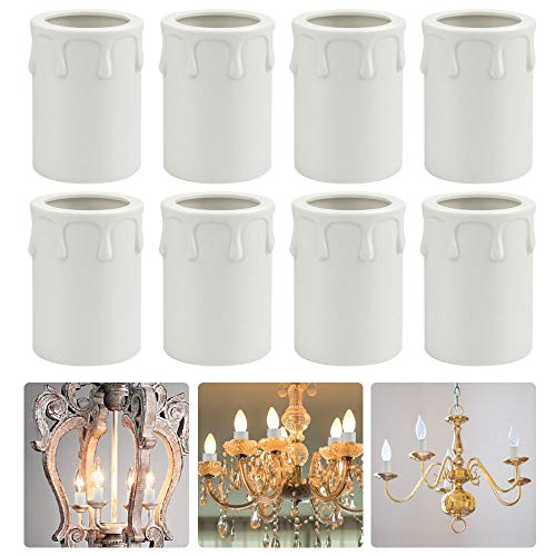 EMAGEREN 8 Pcs Portalámparas Vela Casquillo Vela de Plástico 43*60mm Manga para Vela de Lamparas Durable Vela Casquillo para Lampara Manga de Goteo de Velas para Reemplazar Lámpara de Araña - Blanco