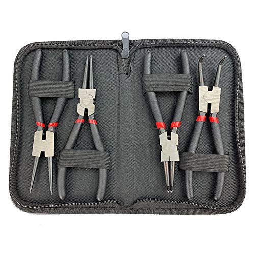 Emsmil Juego de 4 Alicates Circlip 175mm Profesionales Alicates para Anillos Arandelas de Presión Recto Curvados Internos y Externos Mangos Antideslizantes con Bolsa de Almacenamiento