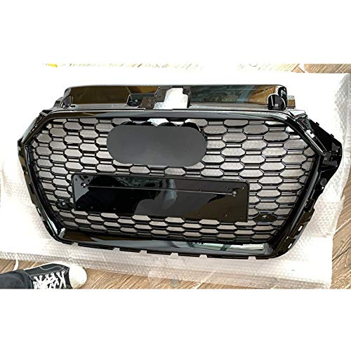 En Forma fit For El RS3 Delantero del Estilo del Deporte del Acoplamiento del Panal Hexagonal Tapa De La Parrilla Negro Brillante fit For Audi A3 / S3 8V 2017-2019 Auto Parts (Color : Chrome Emblem)