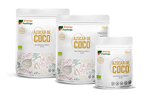 Energy Feelings Azúcar de Coco Ecológico | Azúcar de Flor de Coco Integral Orgánico | Azúcar de Coco Natural con Bajo Índice Glucémico | Sin Gluten | Vegano | Pack XXL 2Kg