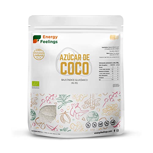 Energy Feelings Azúcar de Coco Ecológico | Azúcar de Flor de Coco Integral Orgánico | Azúcar de Coco Natural con Bajo Índice Glucémico | Sin Gluten | Vegano | Pack XXL 2Kg