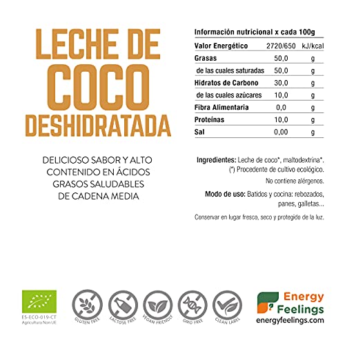 Energy Feelings Leche Deshidratada de Coco Ecológico - 200 gr