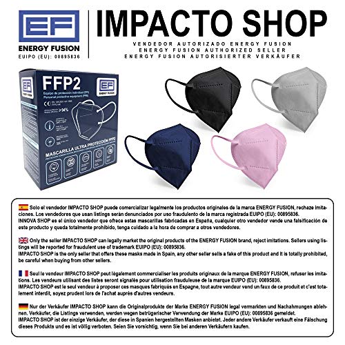 ENERGY FUSION FFP2 negra Mascarilla Ultra Proteccion, Homologada, Certificación CE (25U-BLACK)