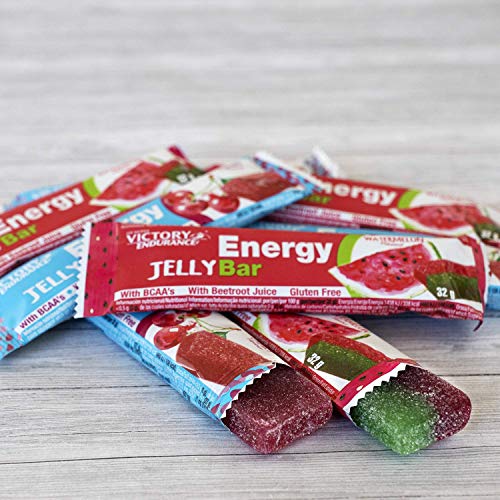 Energy Jelly Bar Cereza. 32g x 24 barritas Aportan vitaminas, minerales y zumo de remolacha. Sin Gluten.