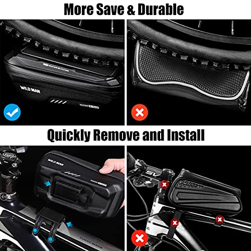 ENONEO Bolsas Bicicleta Manillar Impermeable Bolsa Movil Bicicleta Montaña con Almacenamiento de Gran Capacidad y Cubierta de Lluvia MTB Bolsa Bici Cuadro para Telefono de hasta 6,7 Pulgadas (Negro)