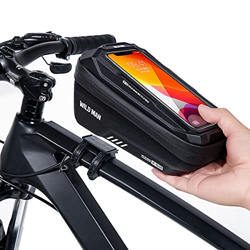 ENONEO Bolsas Bicicleta Manillar Impermeable Bolsa Movil Bicicleta Montaña con Almacenamiento de Gran Capacidad y Cubierta de Lluvia MTB Bolsa Bici Cuadro para Telefono de hasta 6,7 Pulgadas (Negro)