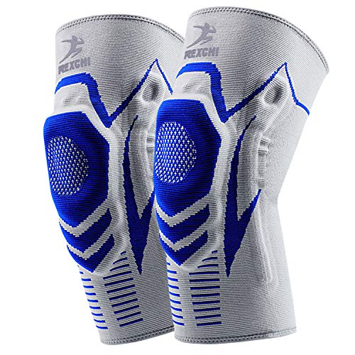 ENONEO Rodillera Ligamentos 2 Piezas Transpirable y Antideslizante Vendaje de Rodilla Hombre y Mujer Rodilleras Deportiva Compresion para Voleibol, Correr, Crossfit, Bicicleta(Azul XL)