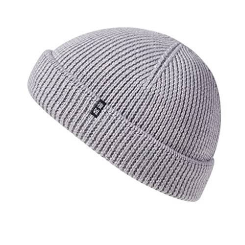 Enter the Complex® Gorro Fisherman 100% lana merino, para hombre y mujer, de doble capa, gris claro, Talla única