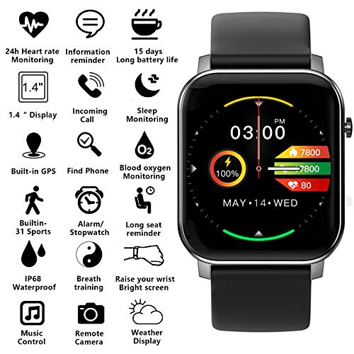 EPILUM Smartwatch, 1,4" Reloj Inteligente Mujer Hombre con Pulsómetro,Cronómetros,Calorías,Monitor de Sueño,Podómetro Monitores de Actividad, Relojes Inteligentes IP68 Impermeable
