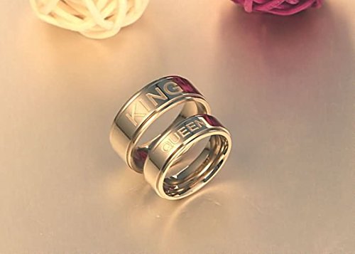 Epinki 8MM Anillo de Pareja, Acero Inoxidable King y Queen Anillo Hombre Talla 12(Precio de una Pieza)