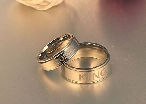 Epinki 8MM Anillo de Pareja, Acero Inoxidable King y Queen Anillo Hombre Talla 12(Precio de una Pieza)