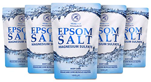 Epsom Sal de Baño 5kg - 100% Puro & Natural Epsom Sal - Sulfato de magnesio concentrado - Calmante y alivia los músculos doloridos - Cuidado del cuerpo - Buen cuidado de la piel - Relajante muscular