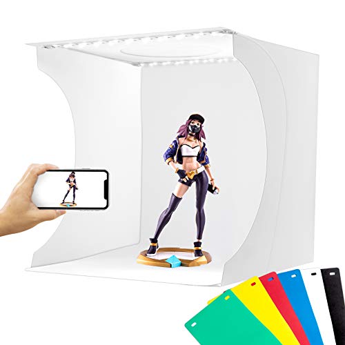 Equipo fotográfico portátil de Photo Booster de Mini Cabina de fotografía portátil Caja de luz de fotografía Plegable con Brillo 40 Cubo Tira de LED 6 Colores de Fondo（20x20cm