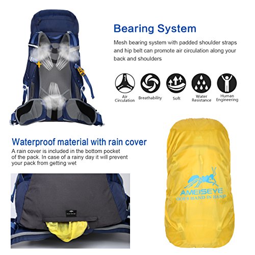 Eshow Mochilas 50L de Senderismo Impermeable con Gran Capacidad, Macuto Multifuncional de Nailon para Viajes Montaña Acampada Trekking Excursiones Esquí Snowboard