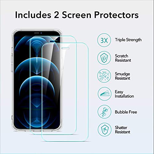 ESR Funda Híbrida Compatible con iPhone 12/12 Pro 6.1'' con 2 Protector de Pantalla, Anti-Amarillea y Anti- Arañazos, Carcasa Silicona, Transparente